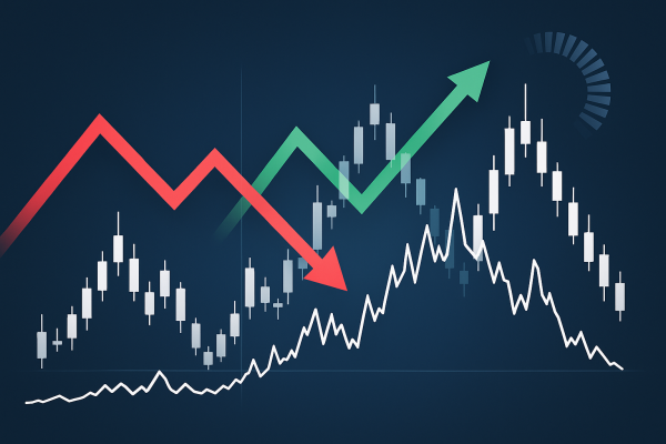 Gráfico ilustrativo da volatilidade do VIX com tendências ascendentes e descendentes.