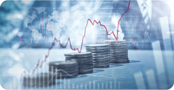 Imagem com moedas e gráficos ilustrando as criptomoedas mais promissoras de 2025