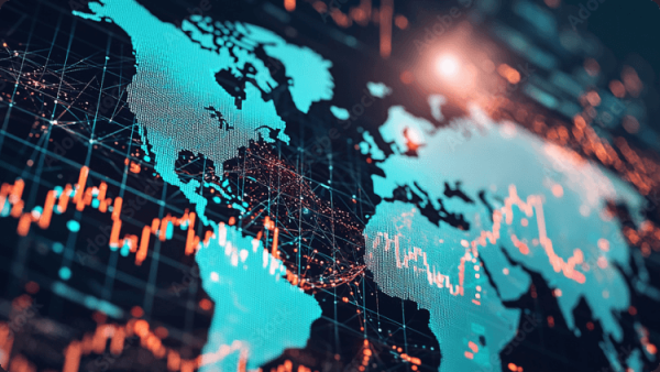 ภาพแสดงดัชนีตลาดหุ้นโลก แสดงข้อมูลและแนวโน้มทางการเงินต่างๆ ทั่วประเทศ
