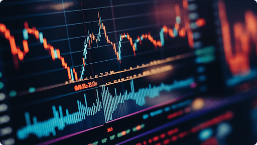 Cận cảnh biểu đồ chứng khoán, hiển thị giá và xu hướng biến động theo thời gian.