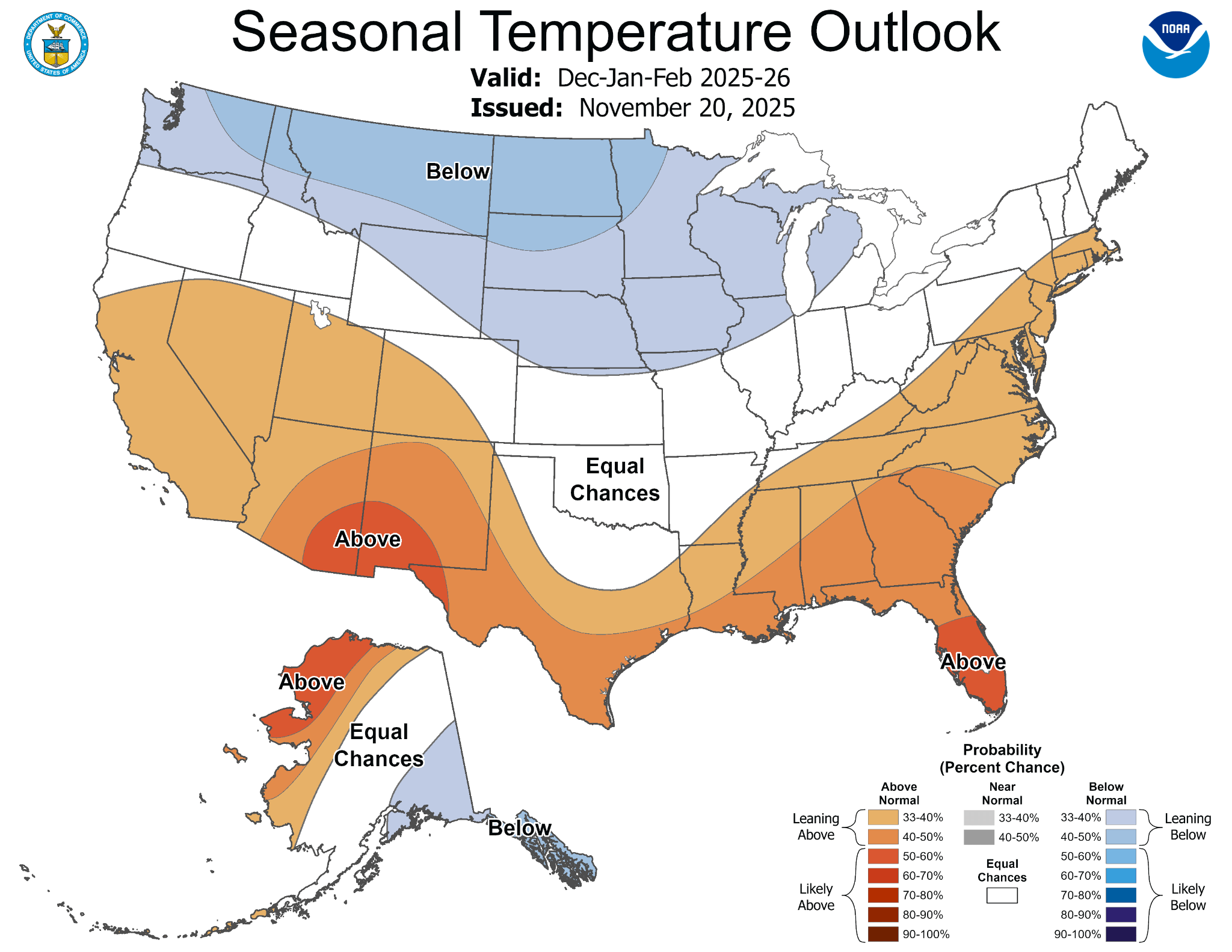 Expectativas de temperatura nos vÃ¡rios Estados dos EUA