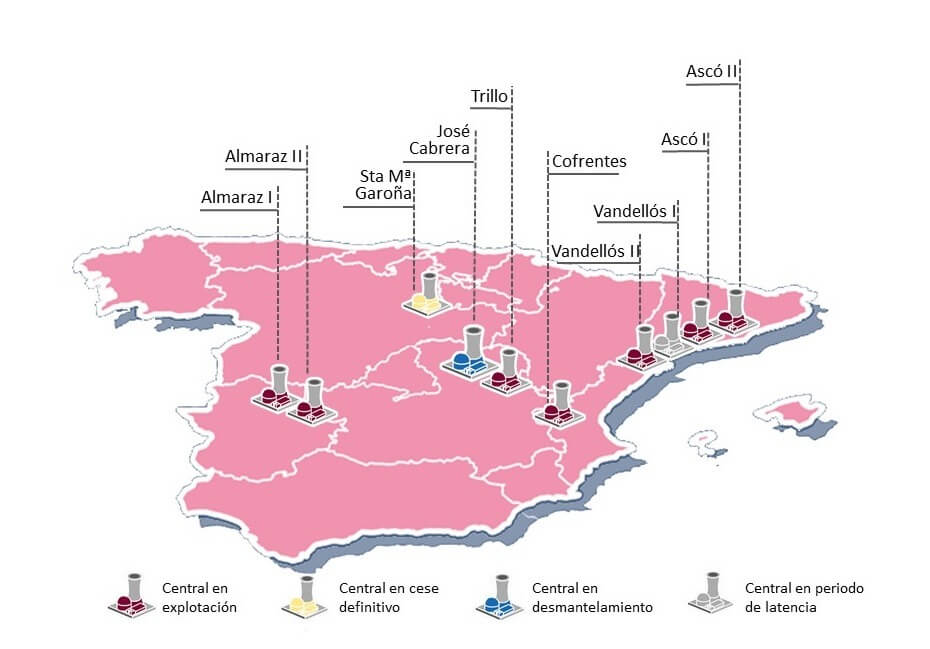 Mapa de ubicaciÃ³n de centrales nucleares en EspaÃ±a