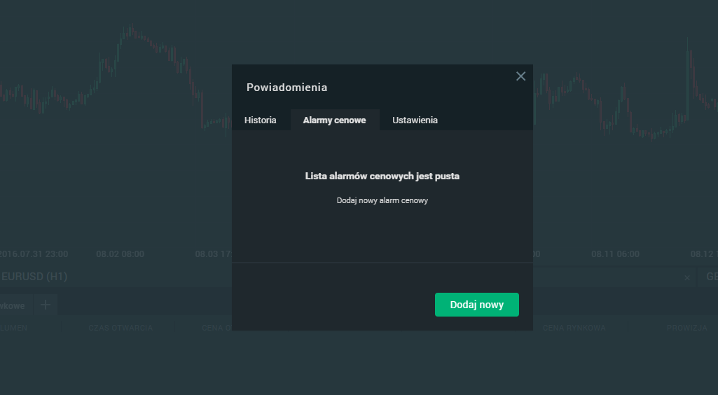 Tworzenie powiadomieÅ na platformie xStation - okno Powiadomienia