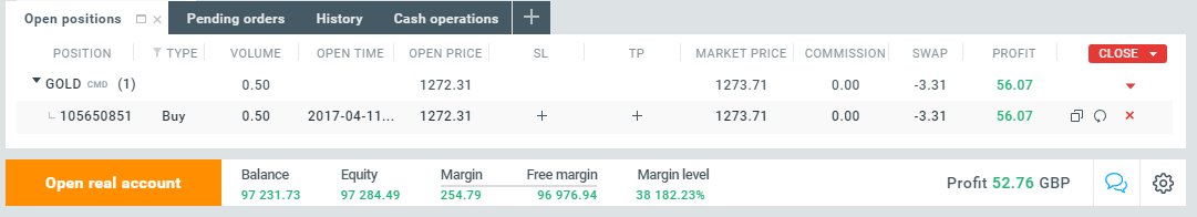 Ãrea da xStation5 onde investidores podem fazer transaÃ§Ãµes