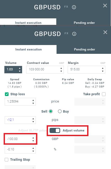 ajustare volum calculatorul de trading xstation
