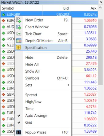 specificatiile instrumentelor mt4