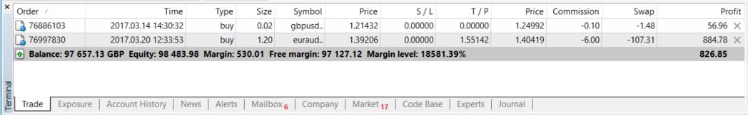 fereastra terminal mt4