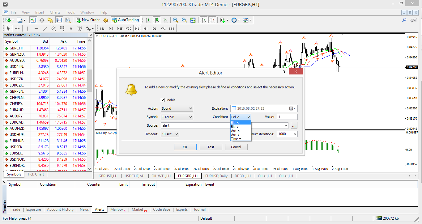 Creating price alerts on MT4 Metatrader 4 XTB