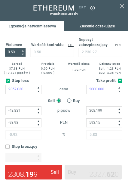 Ethereum - okno transakcji