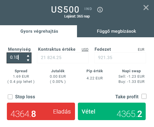 xStation5 - US500 gyors végrehajtás