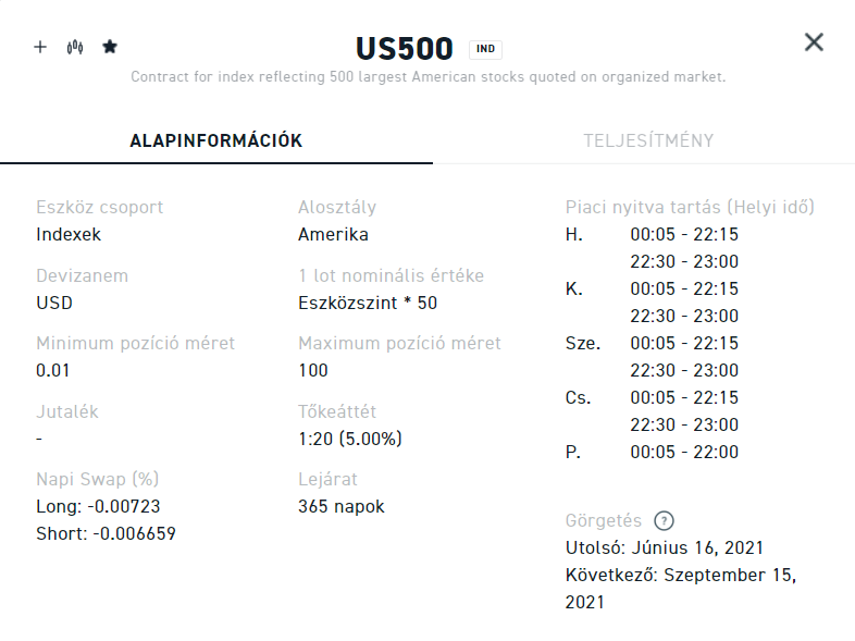xStation5 - US500 info