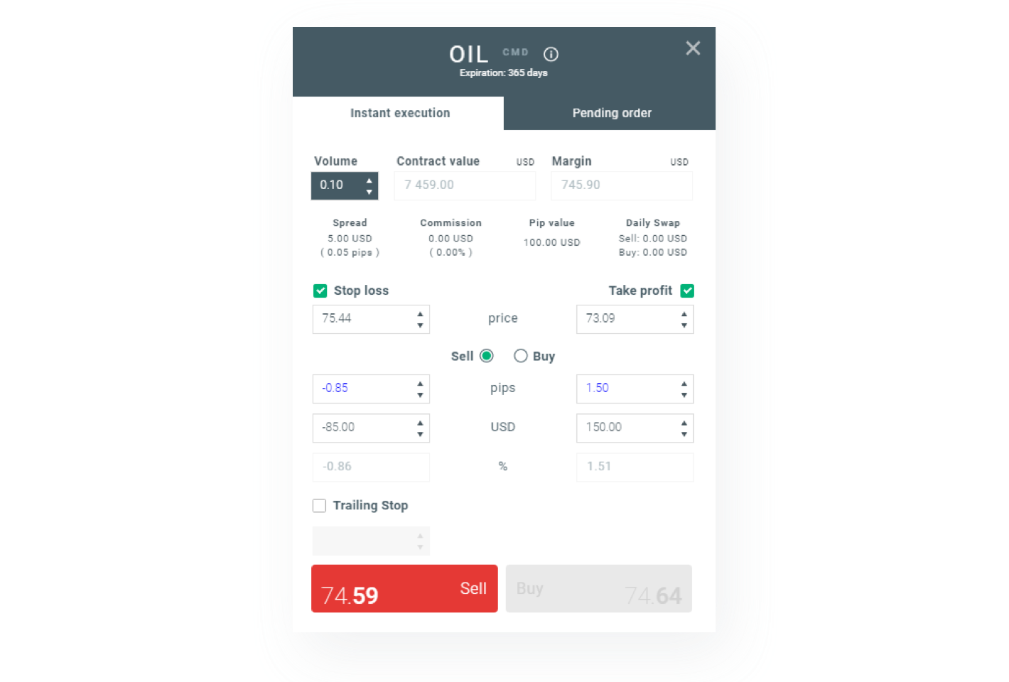 Operativa en corto en el petrÃ³leo, OIL , en xStation 