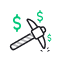 pickaxe and dollar signs 