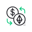 dollar sign and ethereum sign in cirlces