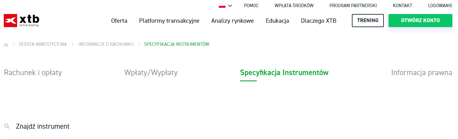 znajdÅº instrument wyszukiwarka na stronie xtb