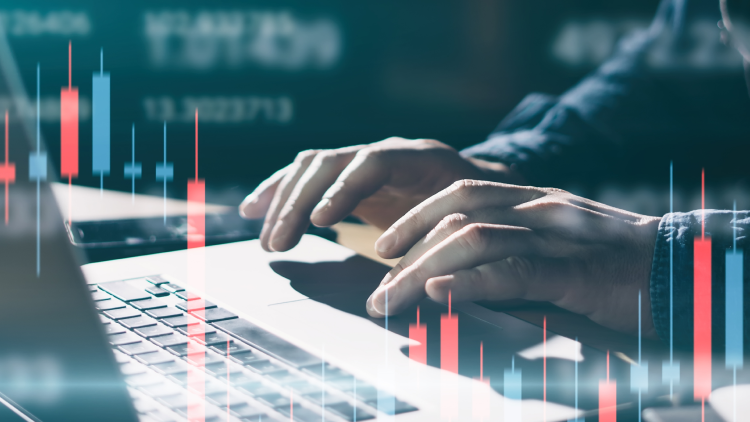 Male hands typing on laptop