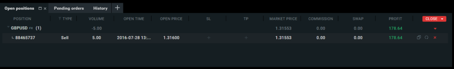 otvorenÃ¡ pozÃ­cia GBPUSD v xStation XTB