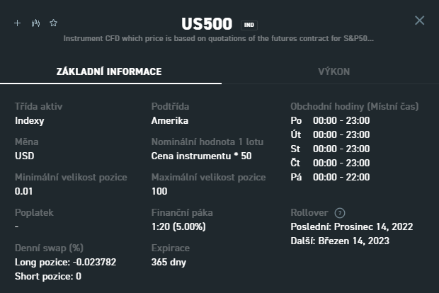 US500 obchodnÃ­ hodiny