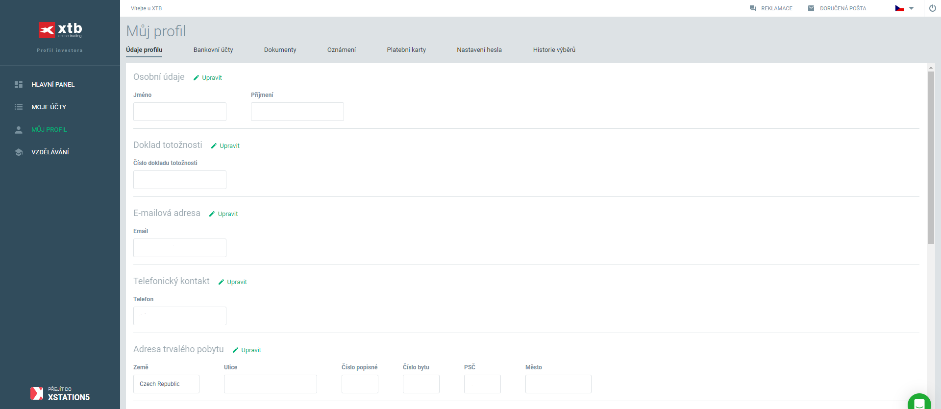 profil investora xtb - nastavenÃ­