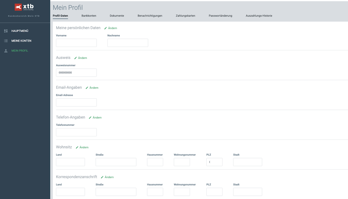 Formular W-8BEN Mein Profil