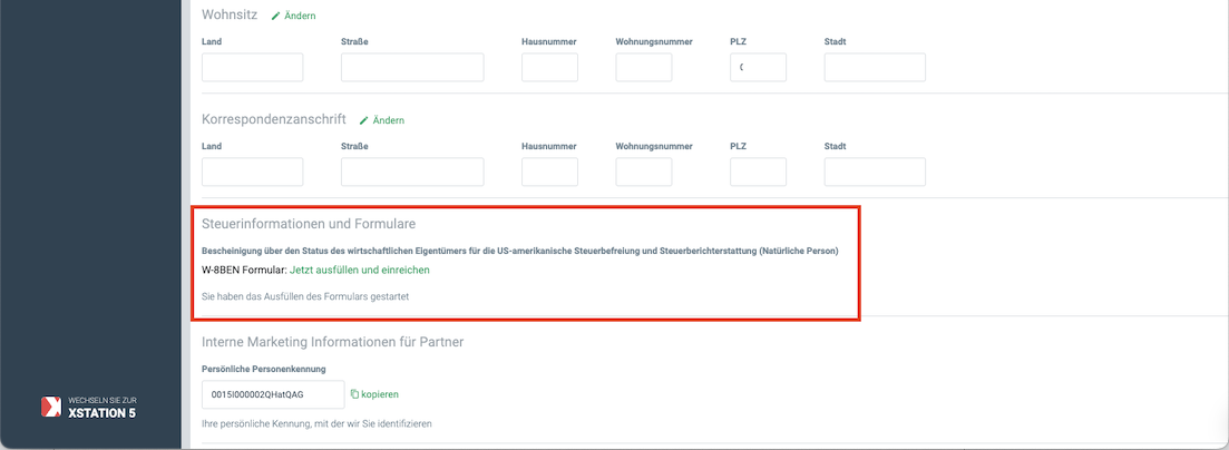 Formular W-8BEN Steuerinformationen und Formulare