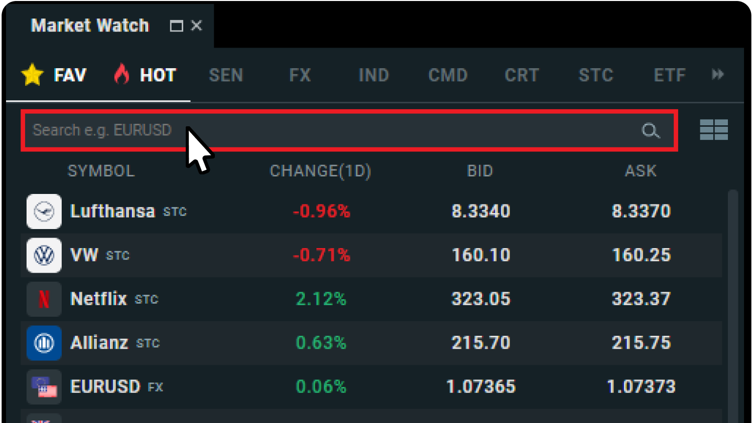 Ø´Ø±ÙØ· Ø§ÙØ¨Ø­Ø« Ø¹Ù Ø§ÙØ£Ø¯ÙØ§Øª Ø¹ÙÙ Â ÙÙØµØ© xStation.