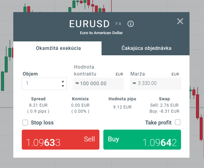 otvorenie pozÃ­cie EURUSD xStation v XTB