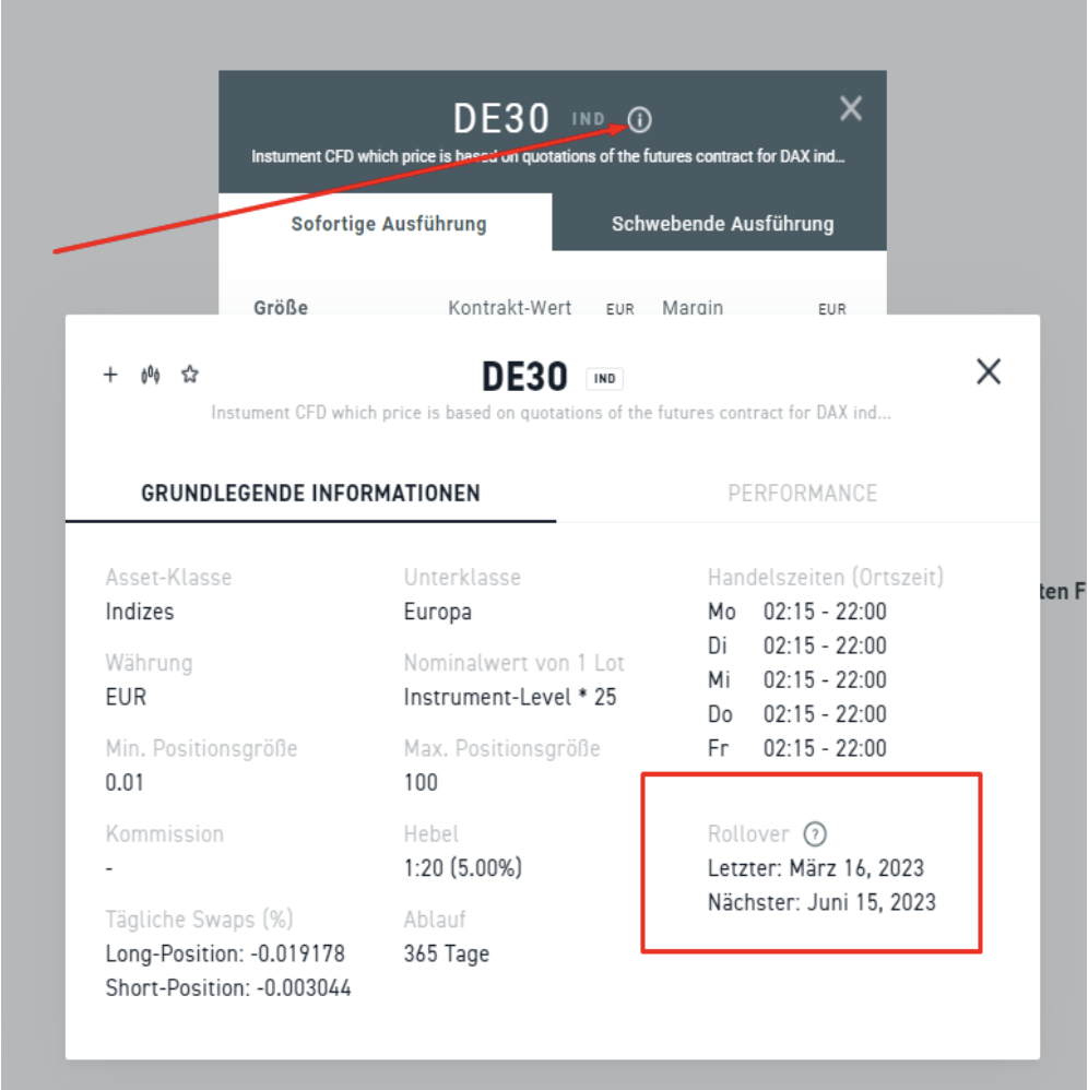 Informationen zum Rollover eines CFDs in der xStation 5
