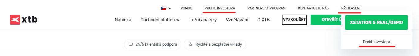 xtb profil investora pÅihlÃ¡Å¡enÃ­