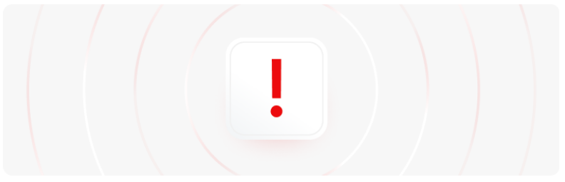 Un bouton rouge et blanc comportant un point dâexclamation rouge, symbolisant un avertissement ou un signal dâalerte