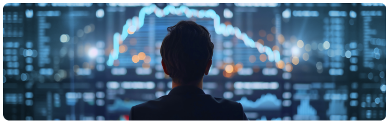 Un homme analysant un graphique boursier, concentrÃ© sur les tendances du marchÃ© et les donnÃ©es permettant de prendre des dÃ©cisions en matiÃ¨re dâinvestissement.