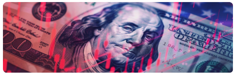 Un graphique boursier combinÃ© Ã  un billet de 100 dollars, symbolisant la vigueur du dollar amÃ©ricain sur les marchÃ©s financiers