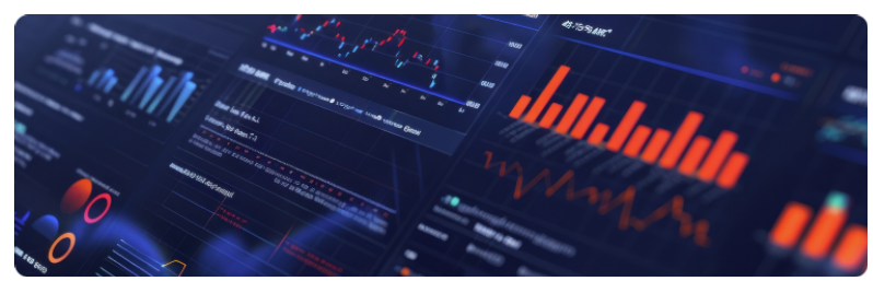 Vue rapprochÃ©e dâun tableau de bord affichant divers graphiques financiers et donnÃ©es mÃ©triques pour lâanalyse et la prise de dÃ©cision
