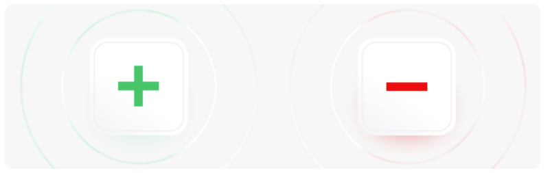 Signes plus et moins sur fond blanc reprÃ©sentant le pour et le contre