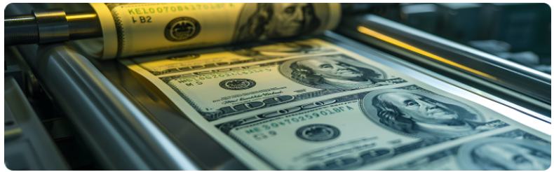 Une machine distribue de lâargent liquide sur un tapis roulant, illustrant la production automatisÃ©e dâargent dans un environnement financier.