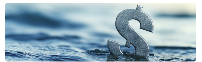 Un dollar partiellement immergÃ© dans lâeau, entourÃ© dâune lÃ©gÃ¨re vague, symbolisant la fluiditÃ© financiÃ¨re et le changement.