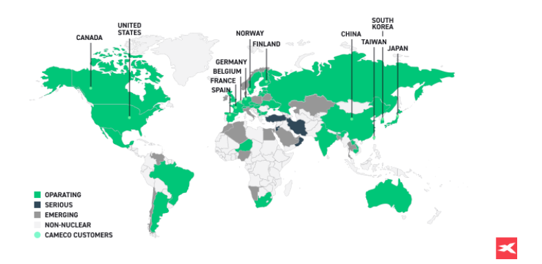 Carte Investissement uranium par pays
