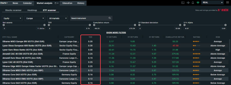 Screenshot que mostra os custos operacionais (TER) do prÃ³prio ETF