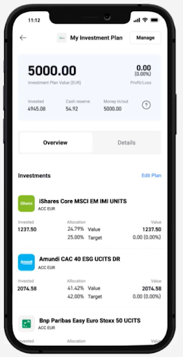 Vista de la XTB App que recoge el contenido de un plan de inversiÃ³n