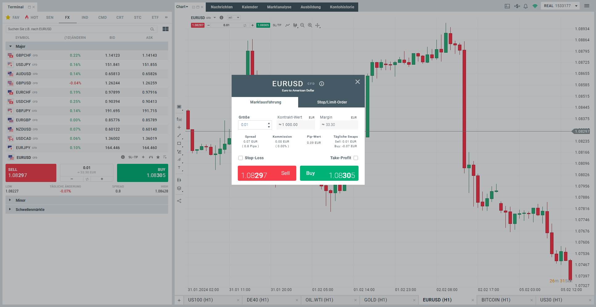 Wie platziere ich einen Trade in der xStation? Option 1