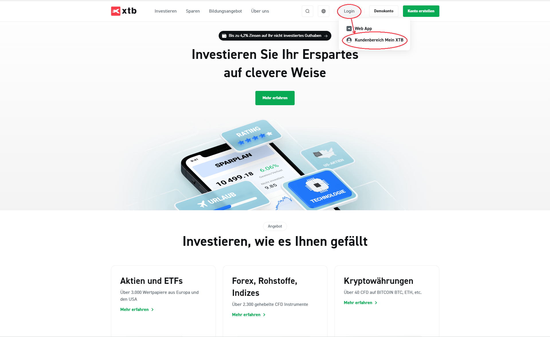 Kundenbereich Mein XTB