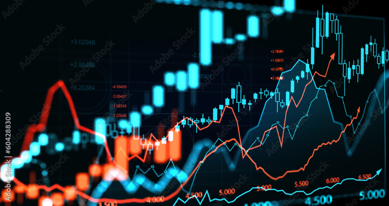 Vue des prix du graphique bleu et rouge.