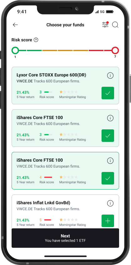 eleccion de etfs para plan de inversiÃ³n en la app movil de XTB 
