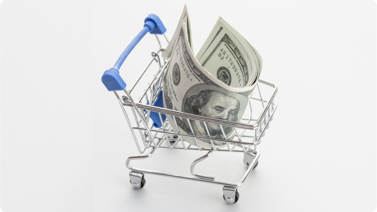 Carrito de la compra con billetes en un artÃ­culo sobre cÃ³mo controlar las finanzas personales y reducir gastos