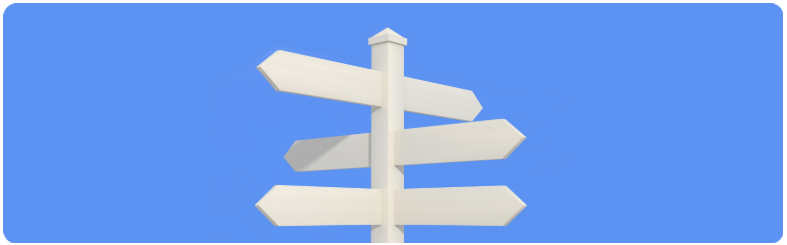 Un panneau de signalisation blanc affichant plusieurs flÃ¨ches, chacune indiquant une direction diffÃ©rente, sur un fond clair