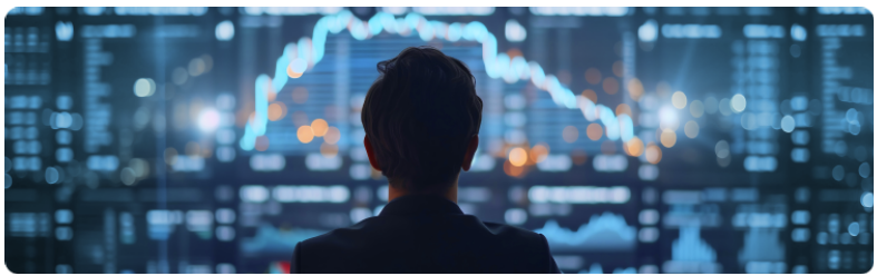 Un homme observe un graphique boursier, rÃ©flÃ©chissant Ã  des opportunitÃ©s dâinvestissement sur la base des donnÃ©es visuelles.