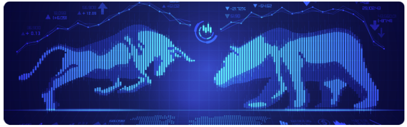 concept boursier, graphique dâun taureau et dâun ours combinÃ© Ã  des chandeliers.