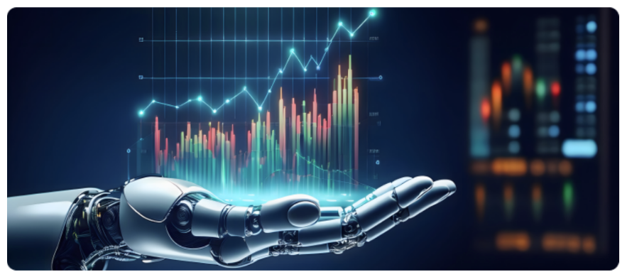 Une main robotisÃ©e prÃ©sente un graphique boursier, mettant ainsi en Ã©vidence lâintÃ©gration de la robotique dans lâanalyse financiÃ¨re.