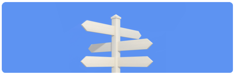 Un panneau de signalisation blanc affichant trois flÃ¨ches, chacune indiquant une direction diffÃ©rente, sur un fond neutre