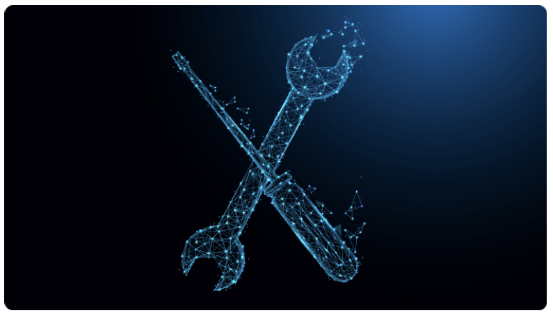 Deux clÃ©s Ã  molette sur fond noir avec points bleus